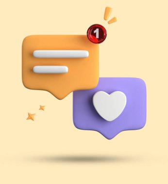 Bildirim simgeleriyle üç boyutlu konuşma balonu oluşturma, üç boyutlu pastel sarı sohbet simgesi seti. 3d konuşma baloncuğu kümesi.