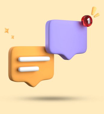 Bildirim simgeleriyle üç boyutlu konuşma balonu oluşturma, üç boyutlu pastel sarı sohbet simgesi seti. 3d konuşma baloncuğu kümesi.