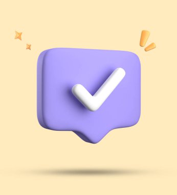 Bildirim simgeleriyle üç boyutlu konuşma balonu oluşturma, işaretlenmiş simgeyle üç boyutlu pastel sohbet. 3d konuşma baloncuğu kümesi.