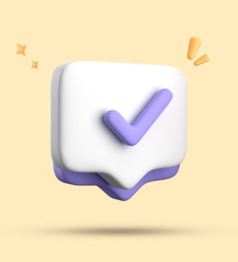 Bildirim simgeleriyle üç boyutlu konuşma balonu oluşturma, işaretlenmiş simgeyle üç boyutlu pastel sohbet. 3d konuşma baloncuğu kümesi.