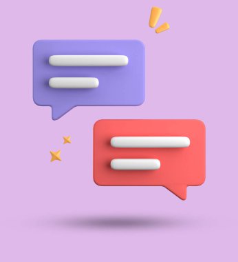 3 boyutlu konuşma balonu, 3 boyutlu pastel sohbet simgesi seti. 3d konuşma baloncuğu kümesi.