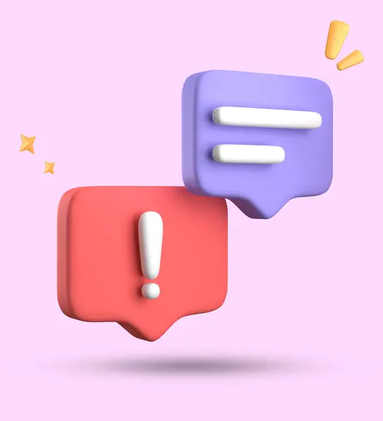 3d rendering of speech bubble, 3D pastel chat with exclamation mark icon set.