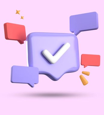 Konuşma baloncuğunun 3d görüntülenmesi, sembol simgesi ile 3B pastel sohbet.