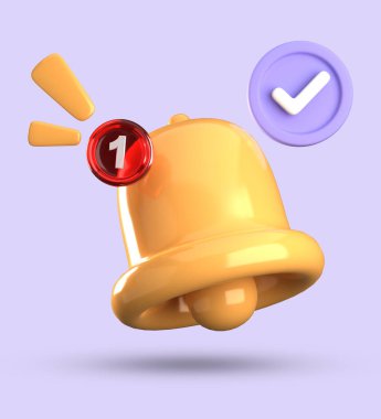 Üç boyutlu çan bildirimi, üç boyutlu pastel simge seti.