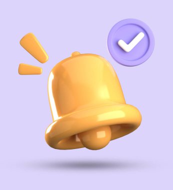 Üç boyutlu çan bildirimi, üç boyutlu pastel simge seti.