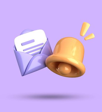 3 boyutlu zarf ve çan bildirimi, 3 boyutlu pastel simge seti.