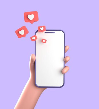 Akıllı telefonun elle 3D görüntülenmesi, süslemeli 3D pastel smaprtphone, simge seti.