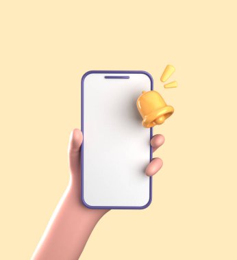 Akıllı telefonun elle 3D görüntülenmesi, süslemeli 3D pastel smaprtphone, simge seti.