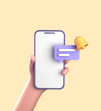 Akıllı telefonun elle 3D görüntülenmesi, süslemeli 3D pastel smaprtphone, simge seti.