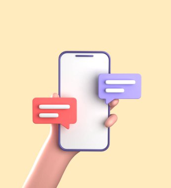 Akıllı telefonun elle 3D görüntülenmesi, süslemeli 3D pastel smaprtphone, simge seti.