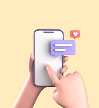 Akıllı telefonun elle 3D görüntülenmesi, süslemeli 3D pastel smaprtphone, simge seti.