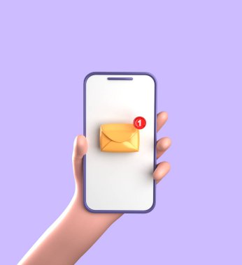 Akıllı telefonun elle 3D görüntülenmesi, süslemeli 3D pastel smaprtphone, simge seti.