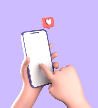 Akıllı telefonun elle 3D görüntülenmesi, süslemeli 3D pastel smaprtphone, simge seti.