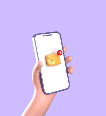 Akıllı telefonun elle 3D görüntülenmesi, süslemeli 3D pastel smaprtphone, simge seti.