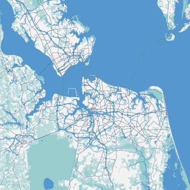 Virginia Sahili 'nin mavi haritası. Yol suyu, parklar vs. içeren katmanlı vektör içerir.