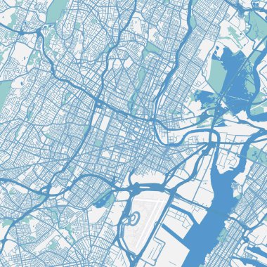 New Jersey 'deki mavi Newark haritası. Yol suyu, parklar vs. içeren katmanlı vektör içerir.