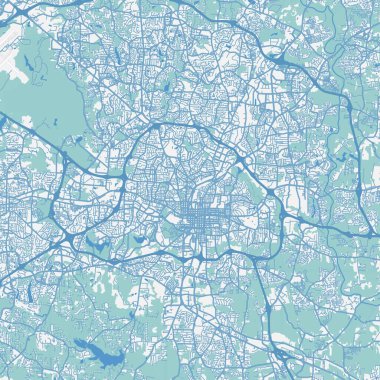 Kuzey Carolina 'daki Raleigh haritası. Yol suyu, parklar vs. içeren katmanlı vektör içerir.