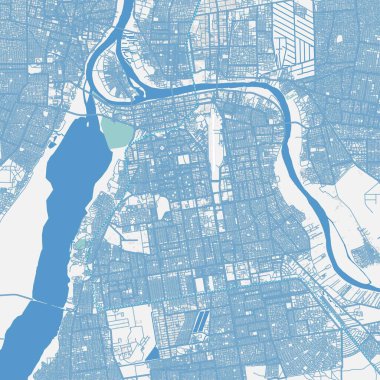 Sudan 'daki Hartum haritası. Yol suyu, parklar vs. içeren katmanlı vektör içerir.