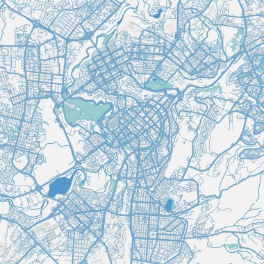 Ermenistan 'daki Erivan haritası. Yol suyu, parklar vs. içeren katmanlı vektör içerir.