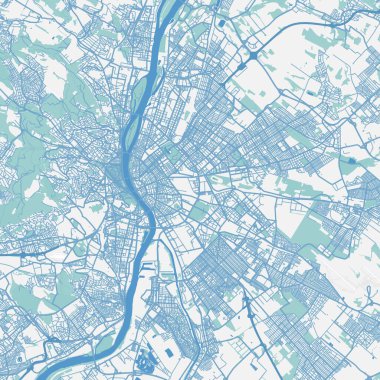 Macaristan 'daki Budapeşte haritası. Yol suyu, parklar vs. içeren katmanlı vektör içerir.