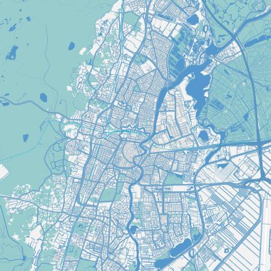 Hollanda 'daki Haarlem haritası. Yol suyu, parklar vs. içeren katmanlı vektör içerir.