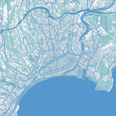 Map of Nice in France in blue. Contains layered vector with roads water, parks, etc. clipart