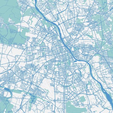 Polonya 'daki Varşova haritası. Yol suyu, parklar vs. içeren katmanlı vektör içerir.