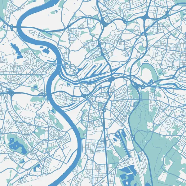 stock vector Map of Duisburg in Germany in blue. Contains layered vector with roads water, parks, etc.