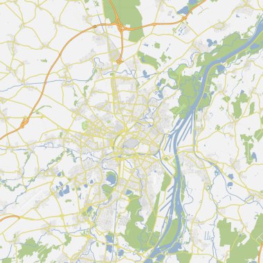 Fransa 'da Strasbourg' un yol haritası. Yol suyu, parklar vs. içeren katmanlı vektör içerir.