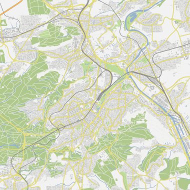 Almanya 'da Stuttgart' ın yol haritası. Yol suyu, parklar vs. içeren katmanlı vektör içerir.