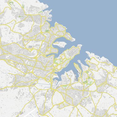 Malta Valletta 'nın yol haritası. Yol suyu, parklar vs. içeren katmanlı vektör içerir.