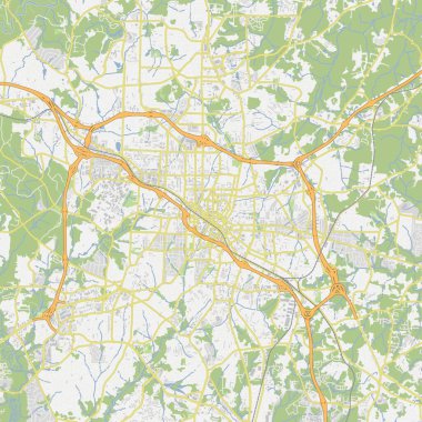 Kuzey Carolina 'da Durham' ın yol haritası. Yol suyu, parklar vs. içeren katmanlı vektör içerir.