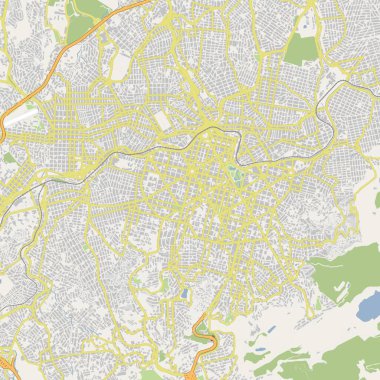 Brezilya 'da Belo Horizonte' nin yol haritası. Yol suyu, parklar vs. içeren katmanlı vektör içerir.