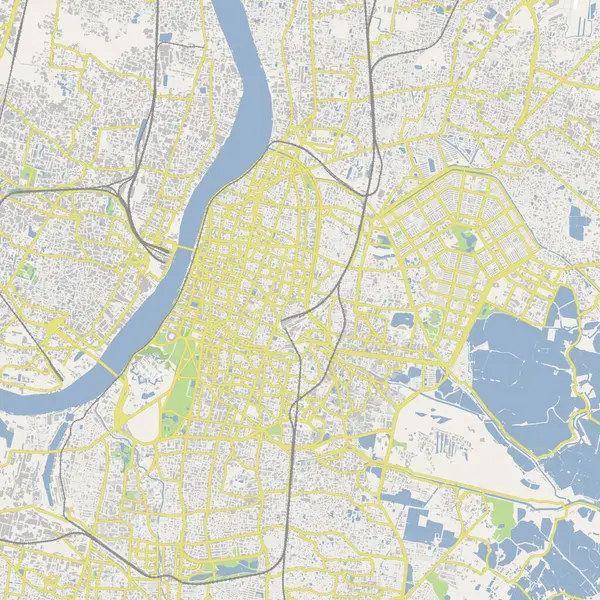 Hindistan 'daki Kolkata (Kalküta) yol haritası. Yol suyu, parklar vs. içeren katmanlı vektör içerir.