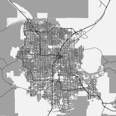 Nevada 'daki Las Vegas haritası gri tonda. Yol suyu, parklar vs. içeren katmanlı vektör içerir.