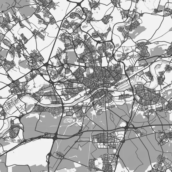 Almanya 'daki Frankfurt haritası gri tonda. Yol suyu, parklar vs. içeren katmanlı vektör içerir.