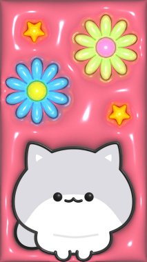 3 boyutlu şişirilmiş duvar kağıdı, pembe arka planda sevimli.