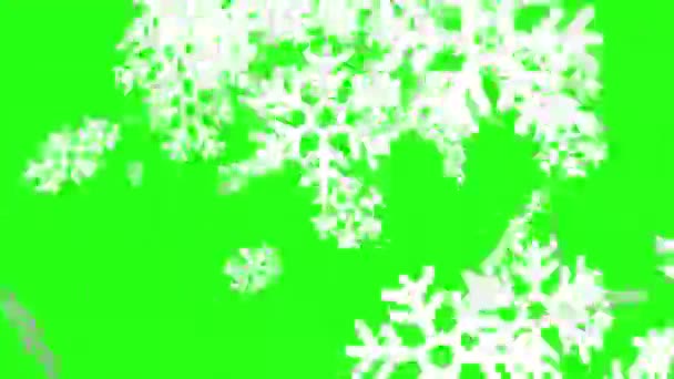 Animation Της Πτώσης Νιφάδες Χιονιού Πράσινο Φόντο Για Χρήση Κλειδί — Αρχείο Βίντεο