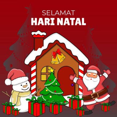 Selamat hari natal, mutlu noeller. Tebrik kartı, poster