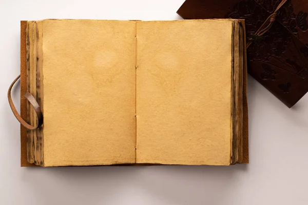 Carnet Journal Relié Cuir Antique Avec Des Pages Type Papyrus — Photo
