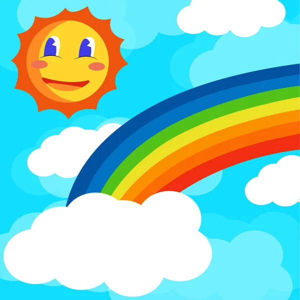 Vector Illustration Cheerful Sun Rainbow — Stock Vector