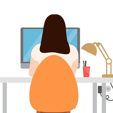 Çalışma masasında sırtüstü oturan bir kızın vektör çizimi