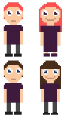 Vektör illüstrasyon pikseli kızlar ve erkekler