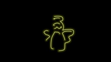 Sarı arka planda neon ışıkları olan Noel ağacı.