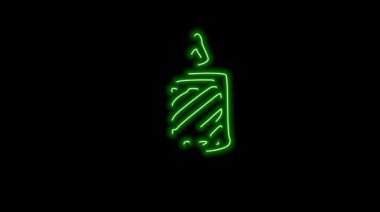 Yanan mumlu yanan bir mumun yeşil neon sembolü. Siyah arkaplanda izole edilmiş siyah simge. vektör illüstrasyonu