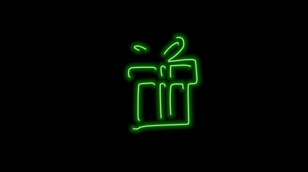 Símbolo Neón Verde Del Árbol Navidad Verde Con Arco Sobre — Vídeos de Stock
