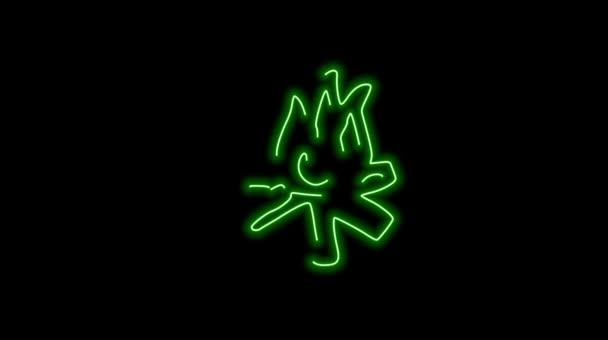Grönt Blad Med Neon Ljus Ikon — Stockvideo