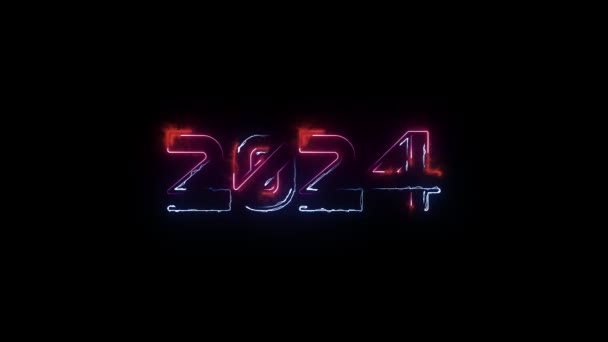 2024 Nuovo Anno Neon Segno Uno Sfondo Nero — Video Stock