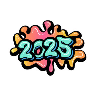 Mutlu yıllar 2025 tipografi sanat illüstrasyonu