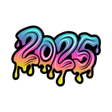 Mutlu yıllar 2025 tipografi sanat illüstrasyonu